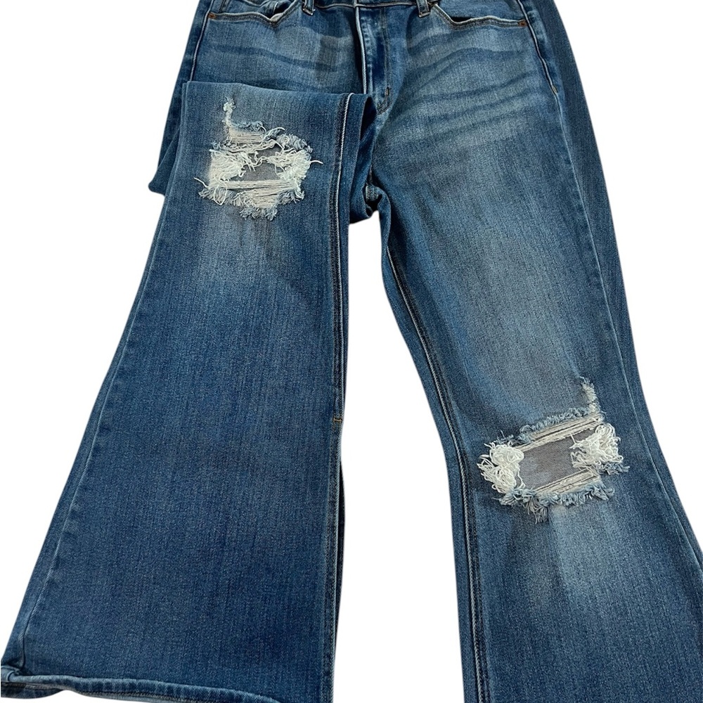 Boutique Classic Blue Flair Leg Distressed Jeans Size 14